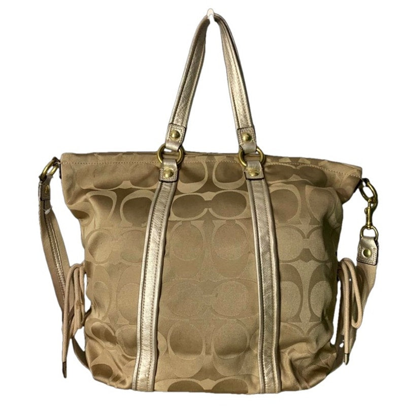 COACH Poppy Large Canvas Gold Tan Tote Shoulder Bag Crossbody