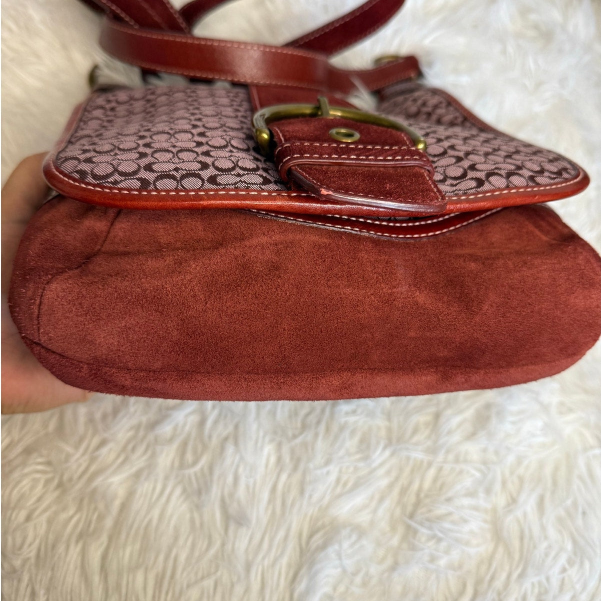 Vintage COACH y2k Red Soho Buckle Signature Suede Crossbody