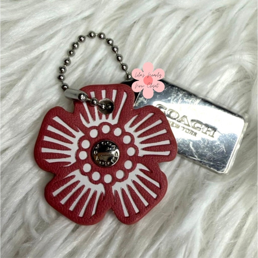1" COACH Silver Tea Rose Flower Floral Bag Charm Hang Tag Hangtag
