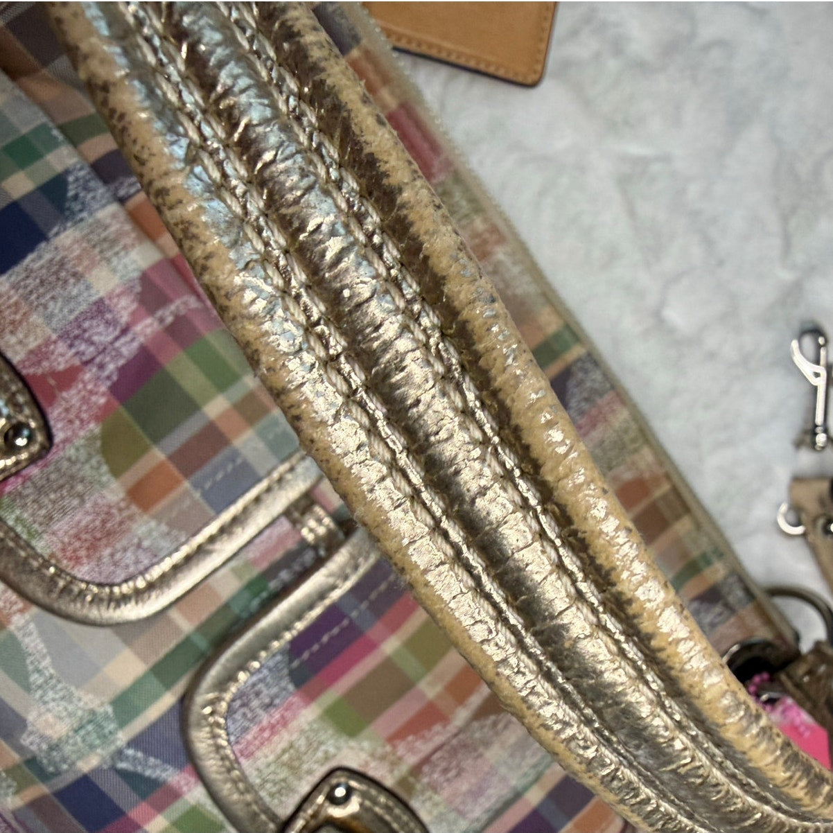 Coach M1169-19610 Poppy Madras Pastel Multi color Plaid Crossbody Bag