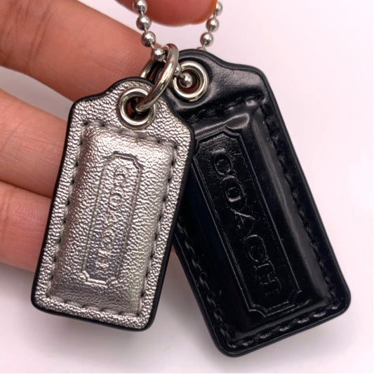 2" COACH Black Silver Fob Bag Charm Hang tag Hangtag