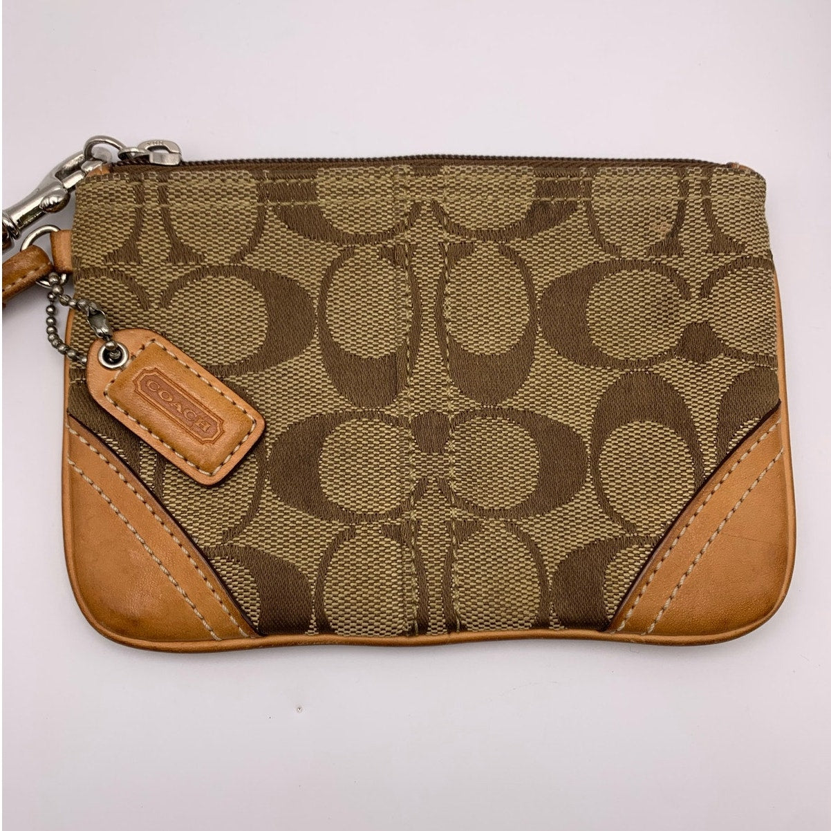 COACH Tan Brown Khaki Canvas Wristlet