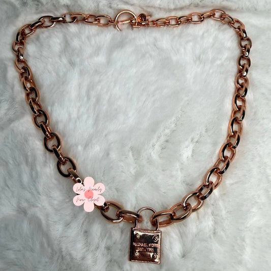MICHAEL KORS Est 1981 Rose Gold-tone Padlock Pendant Chain Necklace