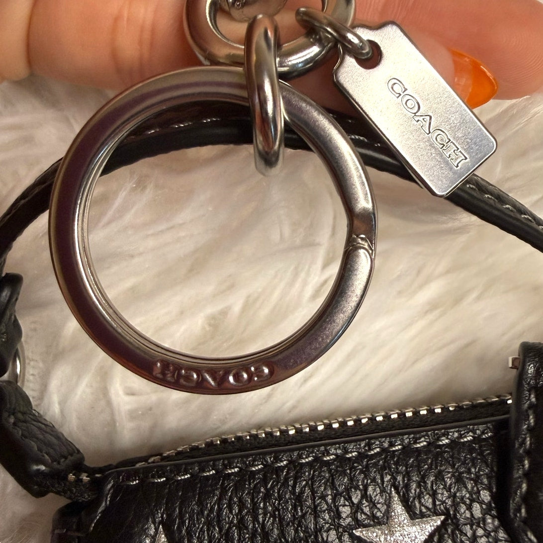 Coach Nolita Star Print Bag Charm – Black Pebble Leather Keychain