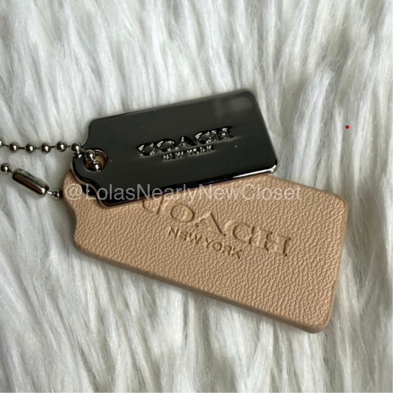 1.5" COACH Cream Silver Hang Tag Key Fob Bag Charm Set