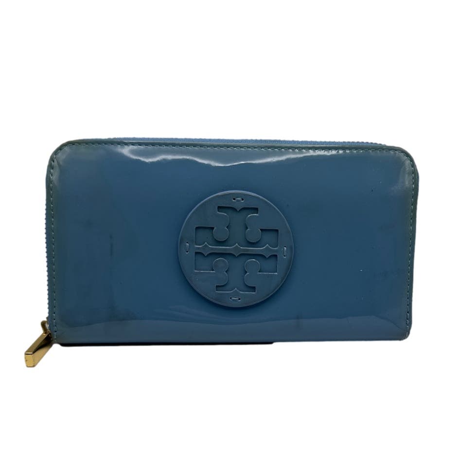 TORY BURCH Blue Patent Leather Zip Around Wallet