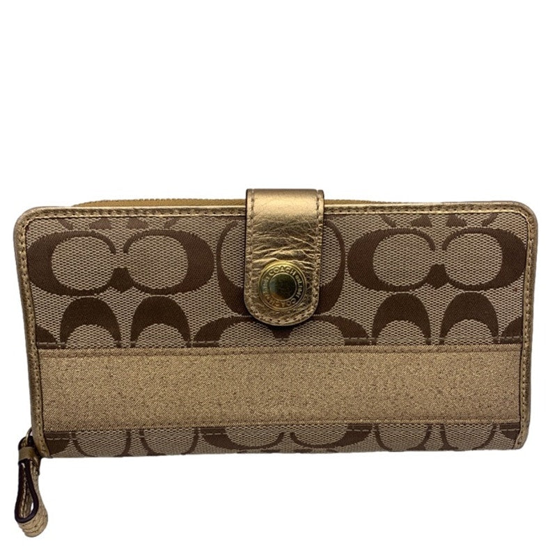 COACH Brown Gold Signature Canvas Wallet