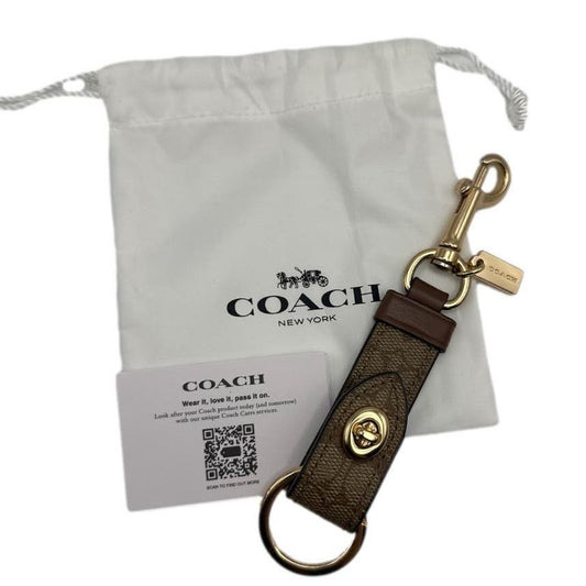 COACH Brown Signature Coated Canvas Bag Charm Key Fob