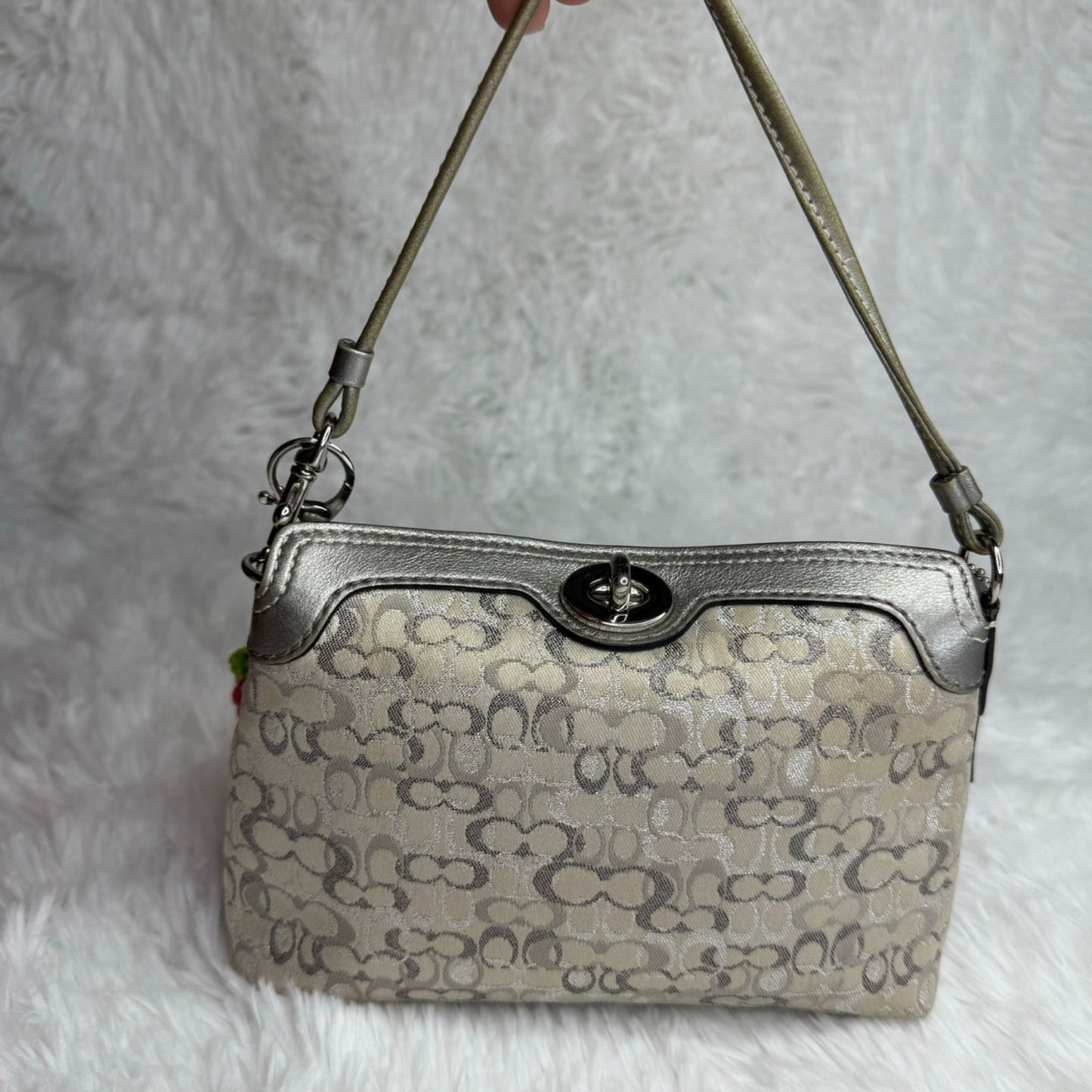 y2k COACH Silver Gray Signature Canvas Mini Purse / Wristlet