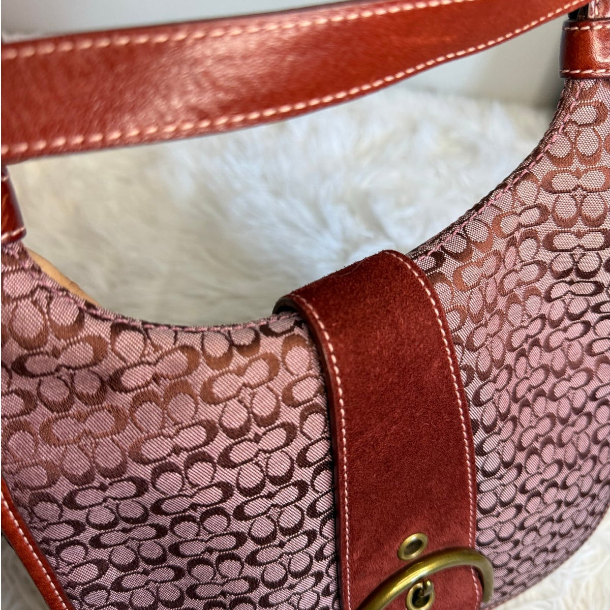 Vintage COACH y2k Red Soho Buckle Signature Suede Crossbody