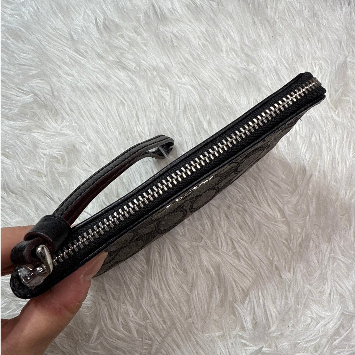 COACH Black Gray Signature Canvas Wristlet