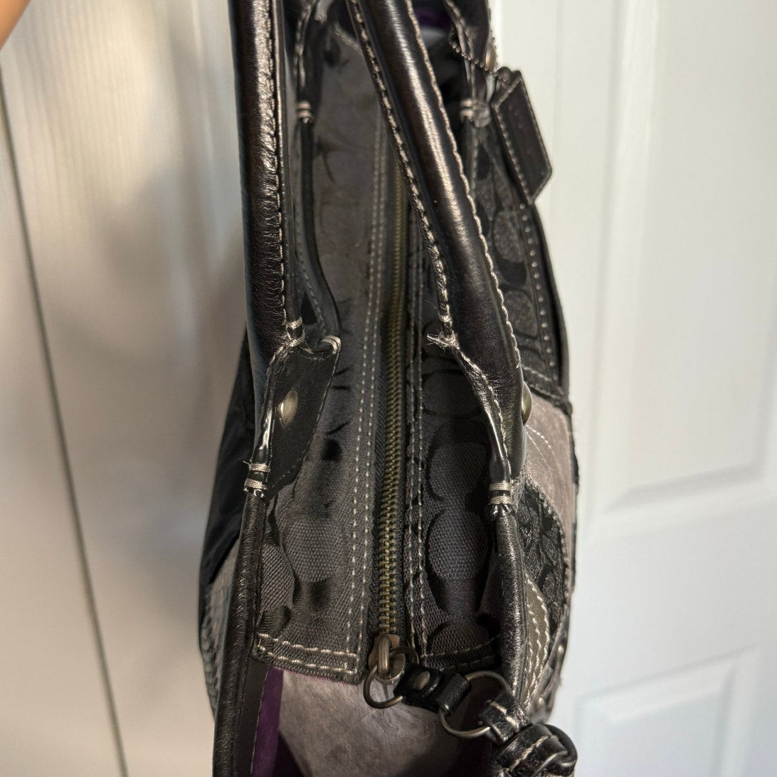 y2k Coach Patchwork Tote Shoulder Handbag Purse Grey Silver Black 12899