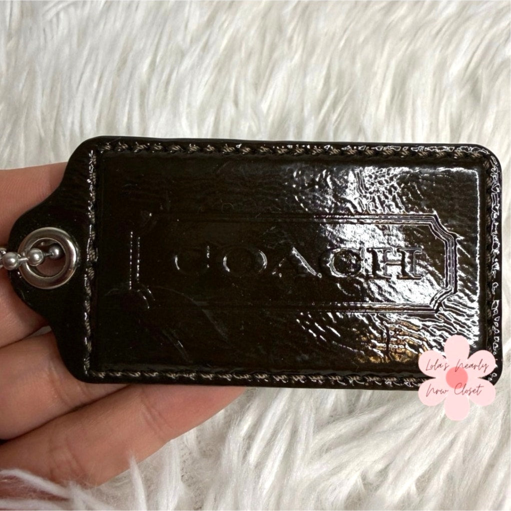 2.5" COACH Brown Patent Leather Fob Bag Charm Hang tag Hangtag