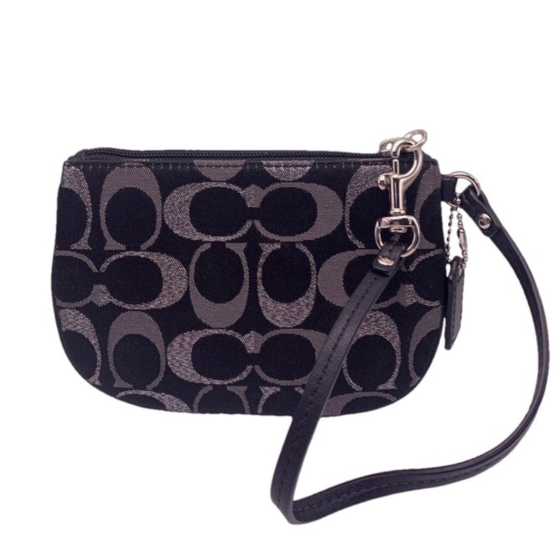 COACH Black Silver Signature Canvas Wristlet