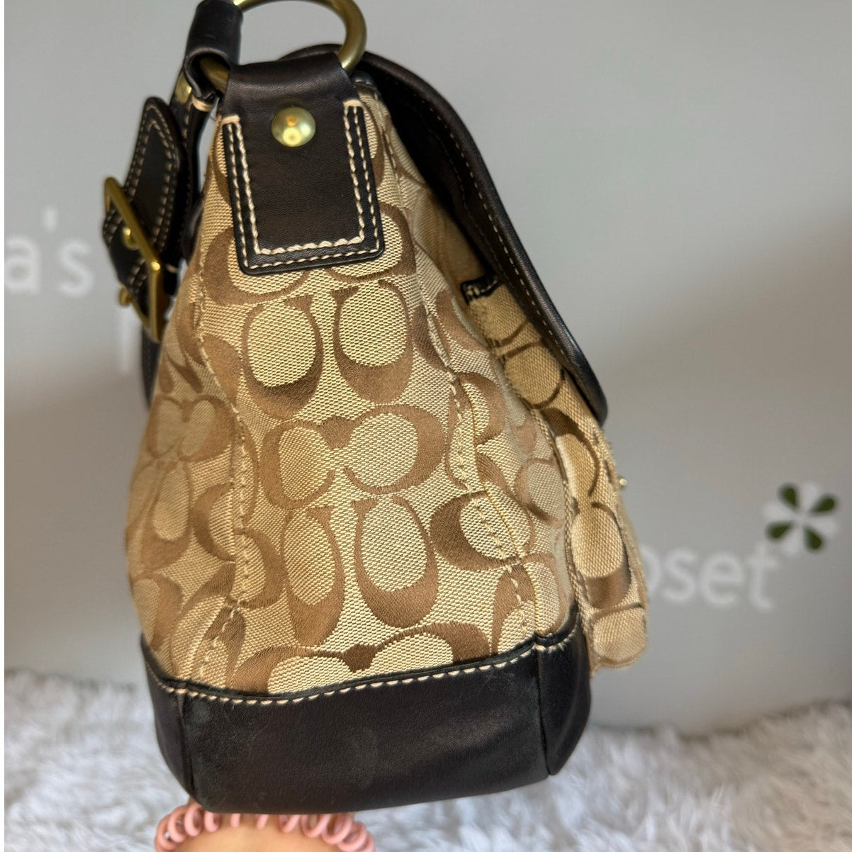 y2k COACH Black Brown Khaki Signature Legacy Flip Turnlock