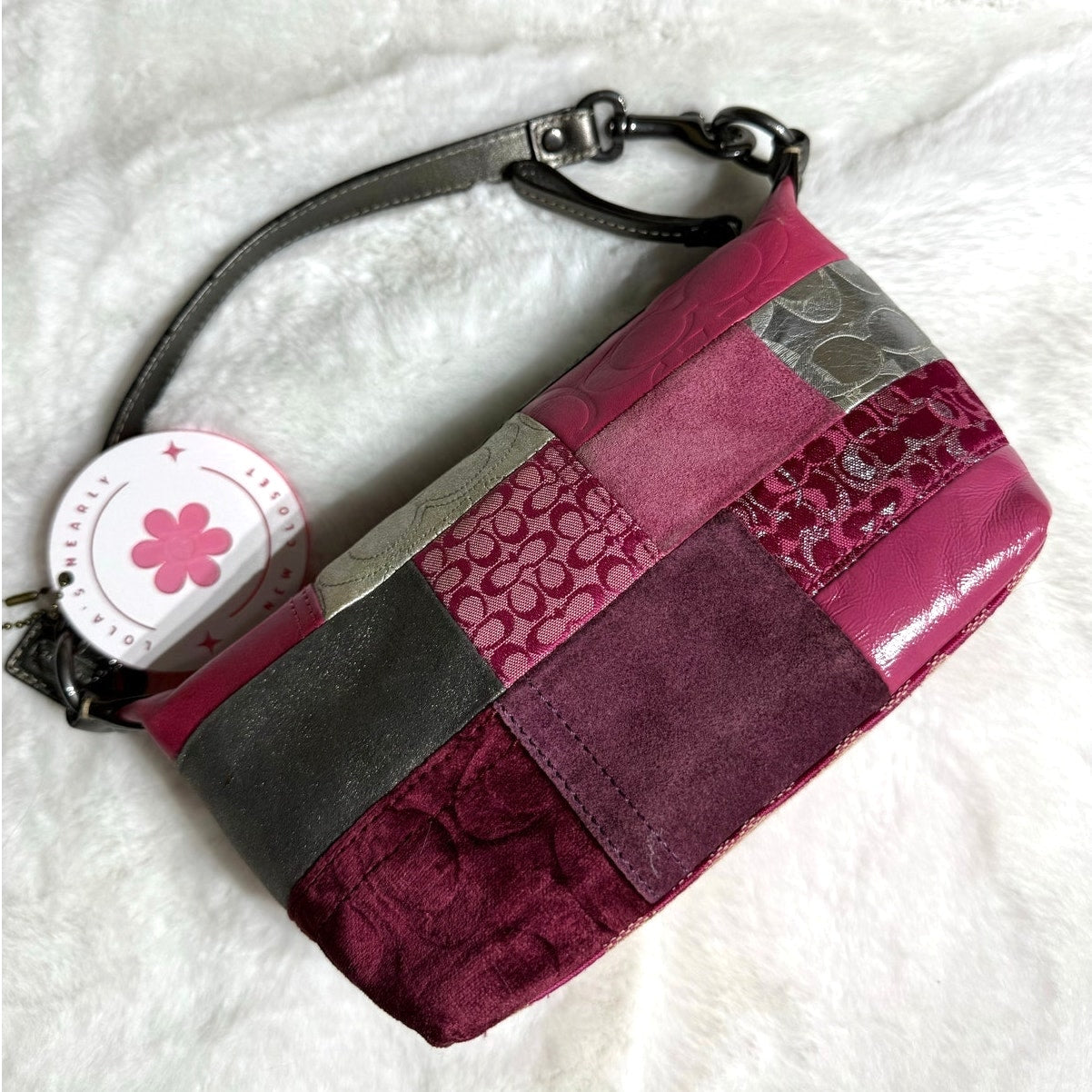 y2k Coach Vintage Pink Patchwork Demi Baguette Shoulder Bag Small Mini Purse