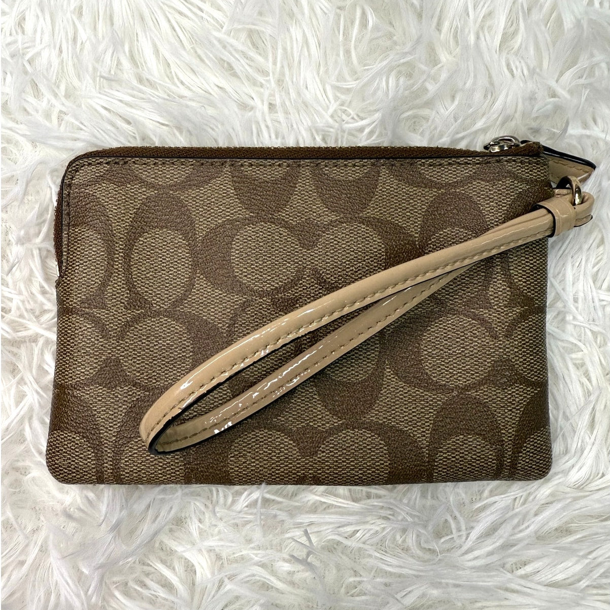 COACH Brown Gold Signature Coat Canvas Wristlet