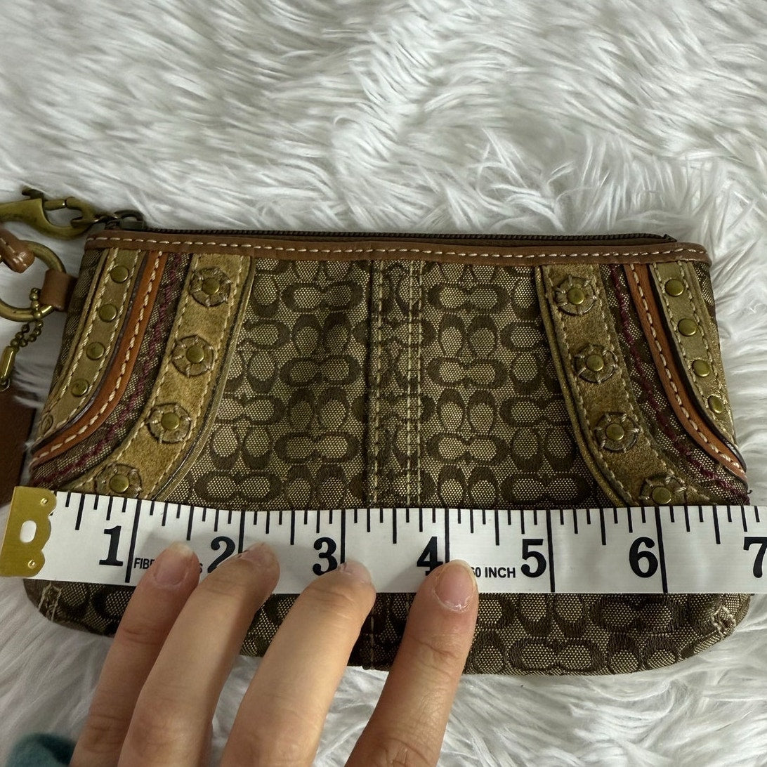 COACH Brown Signature Stub Suede Canvas Wristlet
