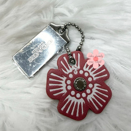 1" COACH Silver Tea Rose Flower Floral Bag Charm Hang Tag