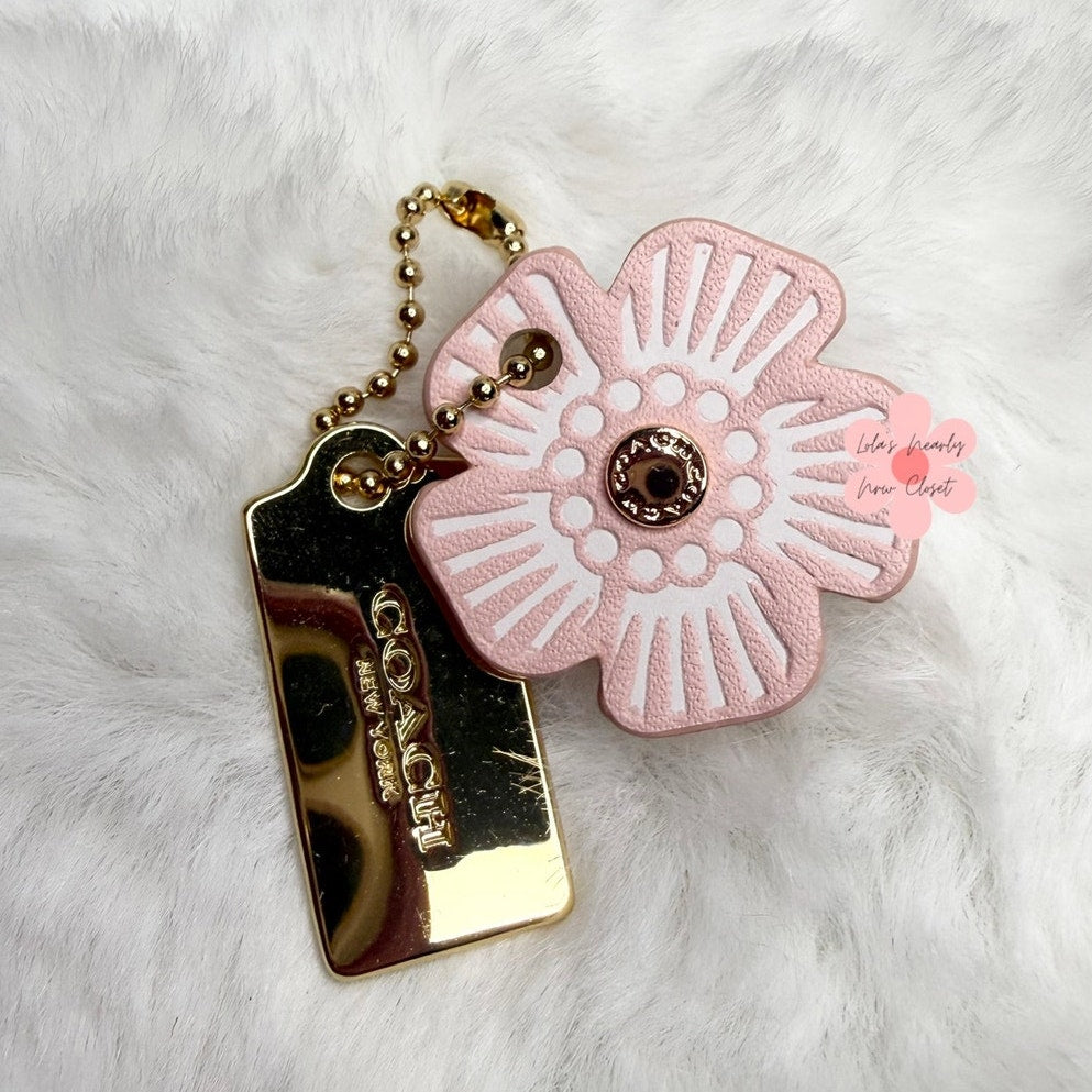 1" COACH Gold Tea Rose Flower Floral Bag Charm Hang Tag