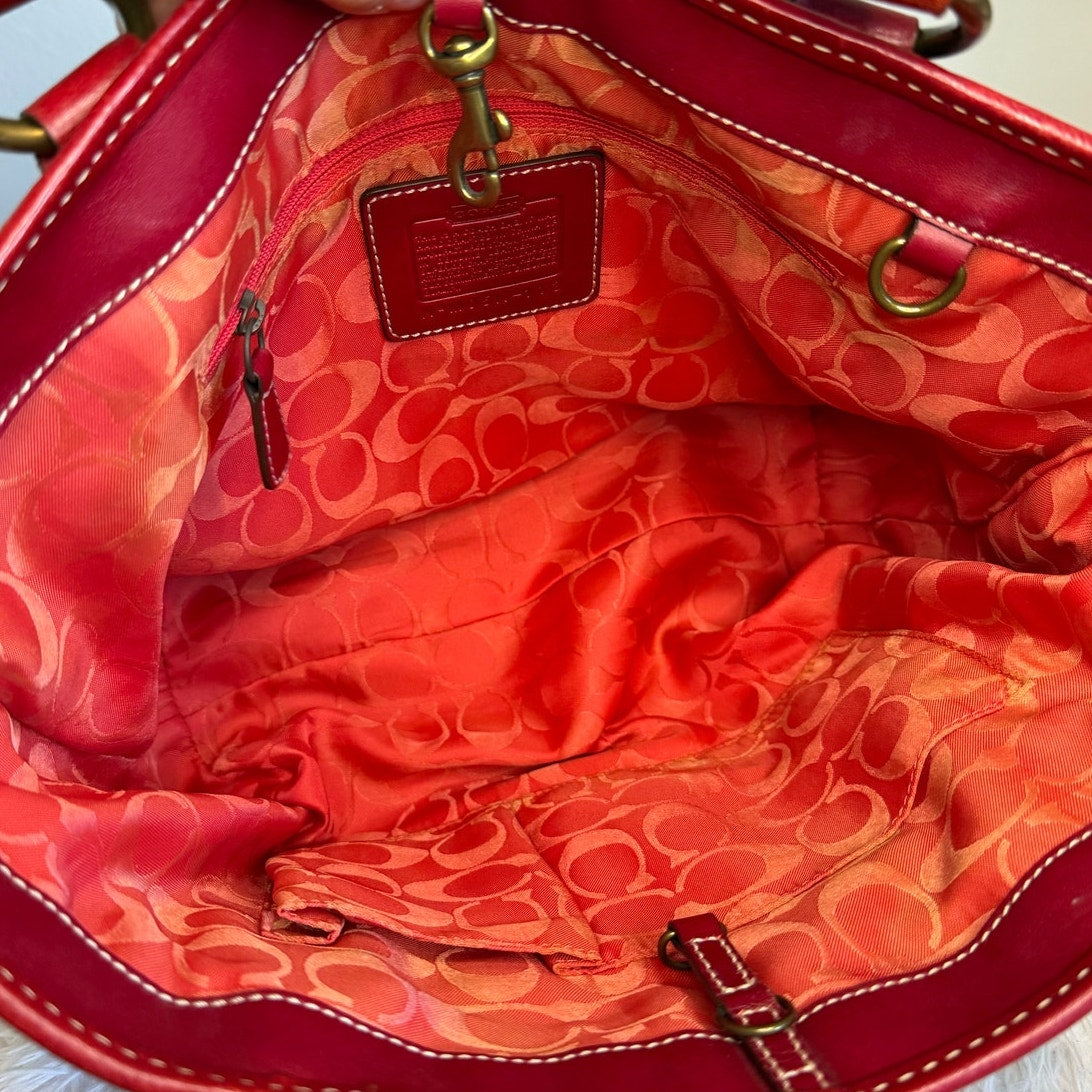 Vintage COACH y2k Red Natural Legacy Straw Tote Bag