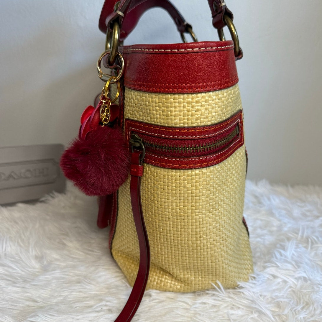 Vintage COACH y2k Red Natural Legacy Straw Tote Bag