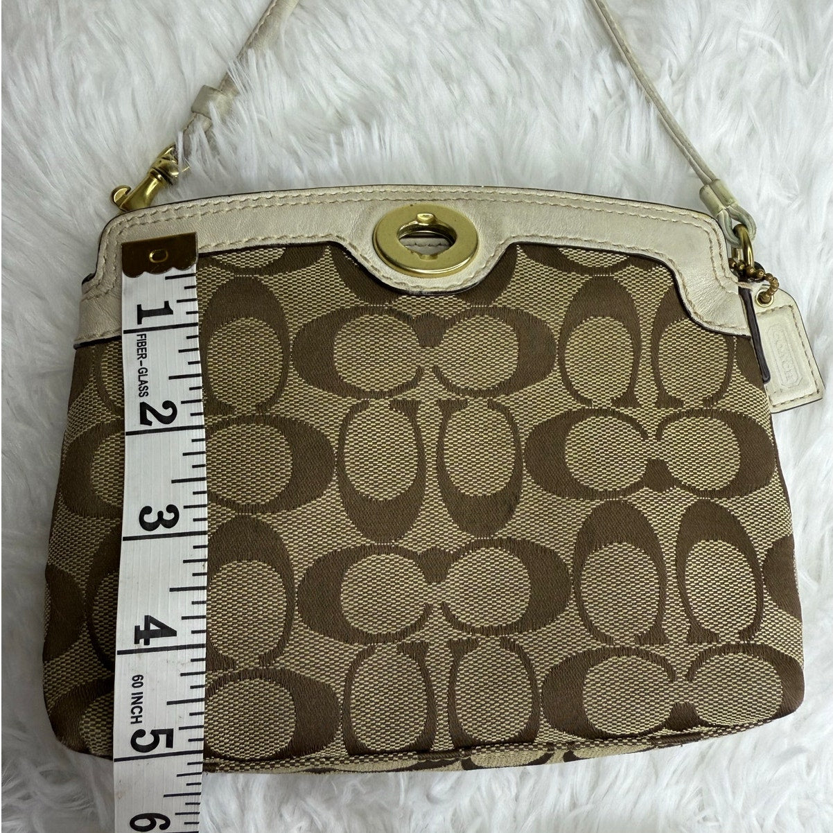 COACH y2k Brown Bone Signature Canvas Mini Purse / Wristlet