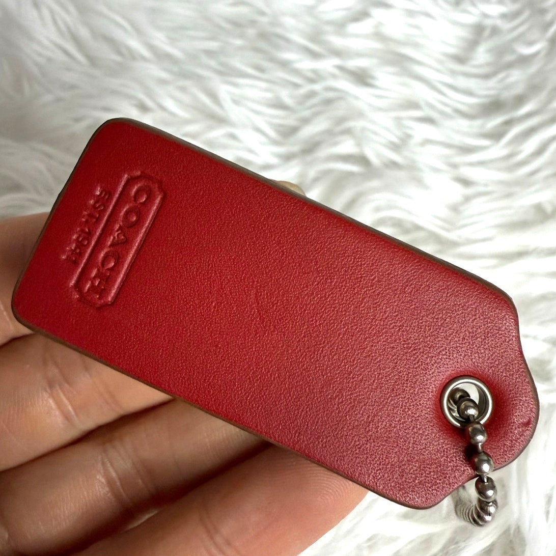 2" Vintage Coach y2k Brown Red Fob Bag Charm Hang tag Hangtag