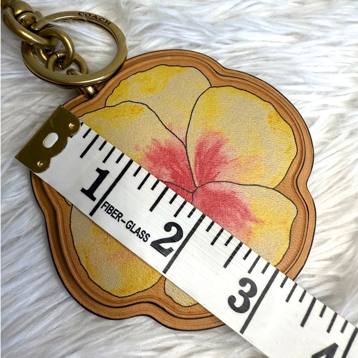 Coach X Koki Leather Hibiscus Flower Key Fob Chain Keychain Bag Charm