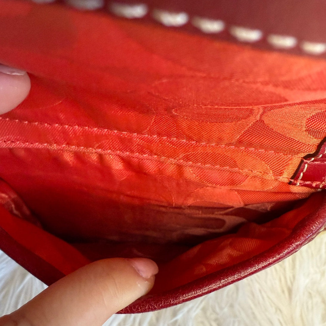 Vintage COACH y2k Red Natural Legacy Straw Tote Bag