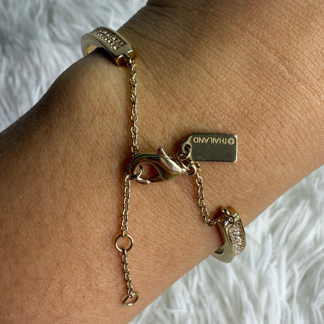 COACH Logo Single Crystal Chip Open Circle Bangle Bracelet Cuff Crystal Pave