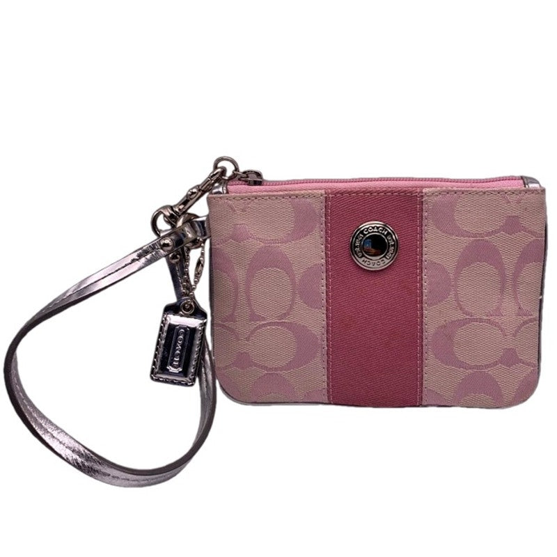 COACH Pink Silver Canvas Wristlet