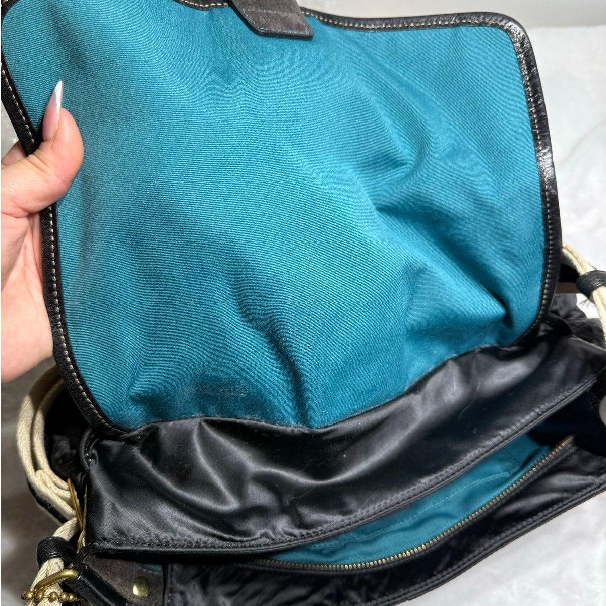 y2k COACH Vintage Buckle Black Sateen Nylon Shoulder Hand bag