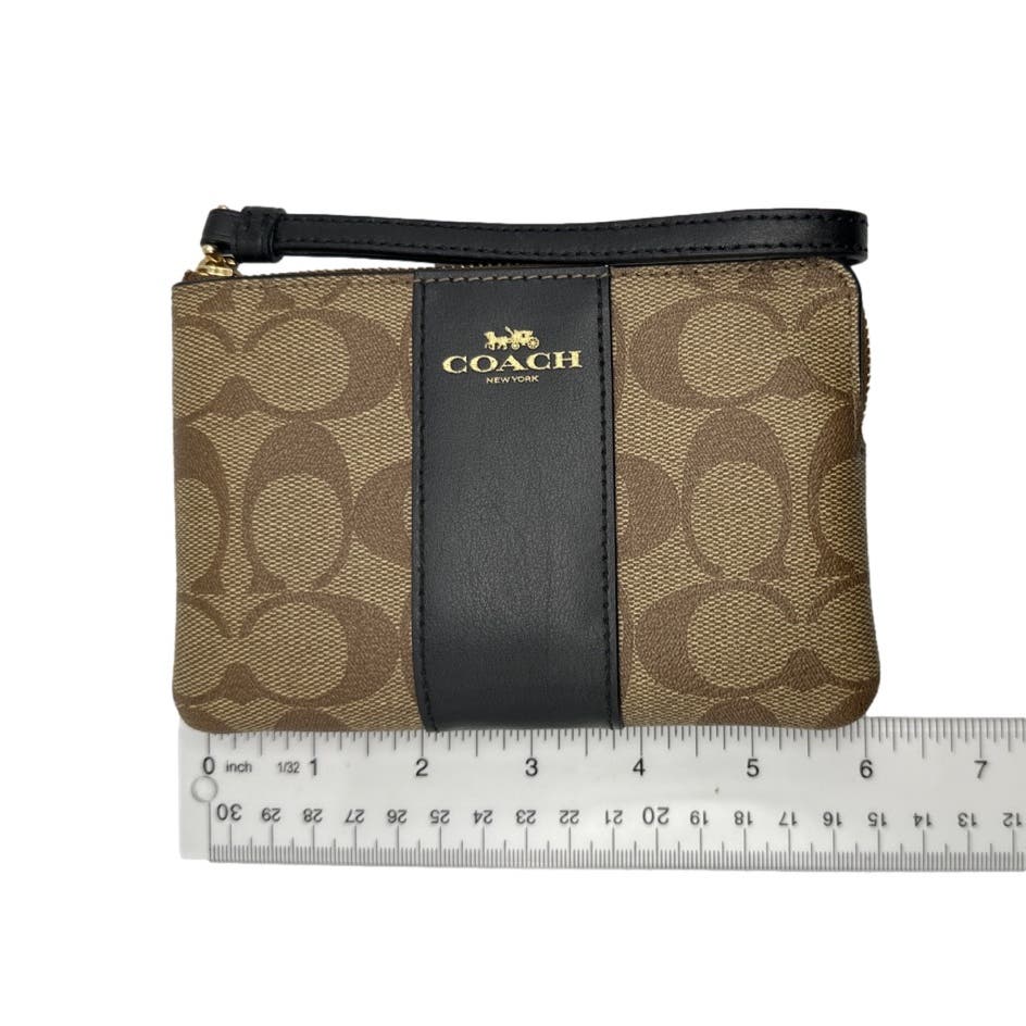 COACH Black and Brown Signature Coated Canvas Wristlet