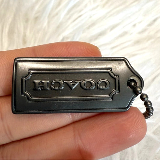 1.5" y2k COACH Gunmetal Metal Fob Bag Charm Hang tag Hangtag