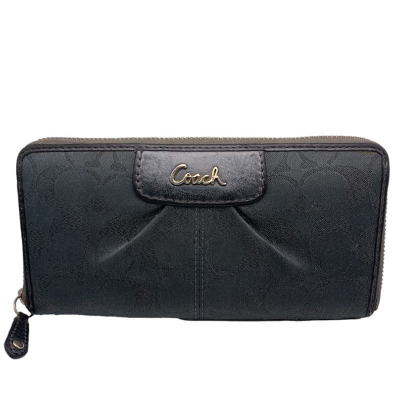 COACH Gray Silver Signature Canvas Zip Around Wallet