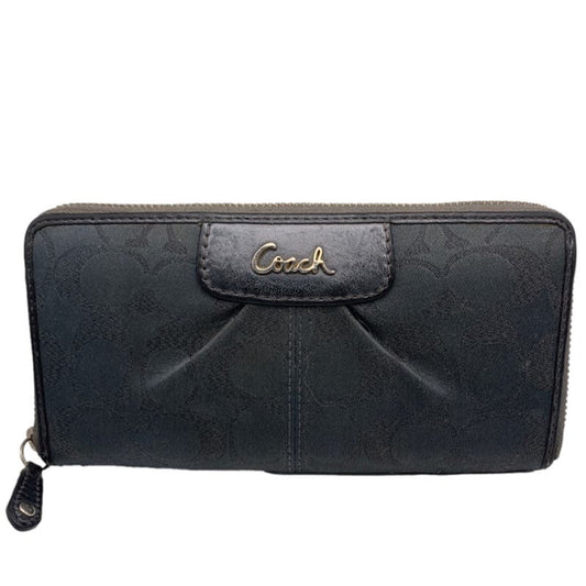 COACH Gray Silver Signature Canvas Zip Around Wallet