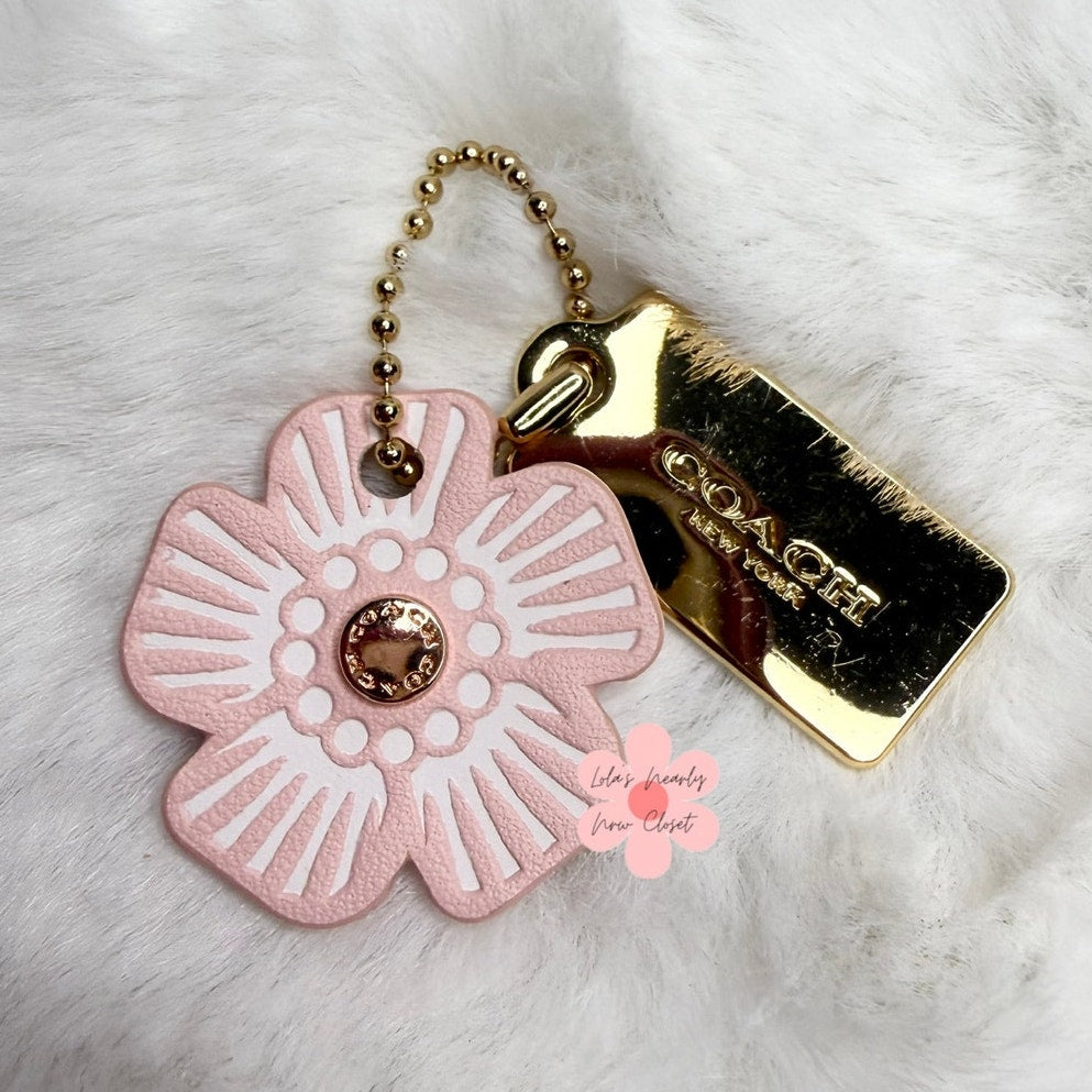 1" COACH Gold Tea Rose Flower Floral Bag Charm Hang Tag