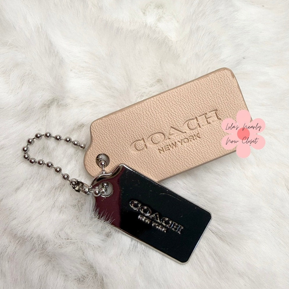 1.5" COACH Cream Silver Hang Tag Key Fob Bag Charm Set