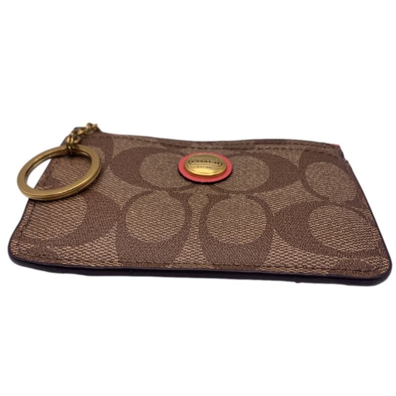 COACH Brown Signature Coated Canvas Card Holder