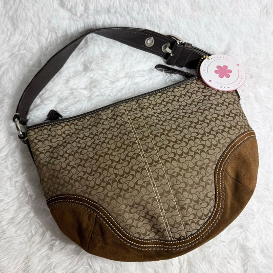 y2k COACH Brown Jacquard Canvas Suede Hobo Shoulder Bag