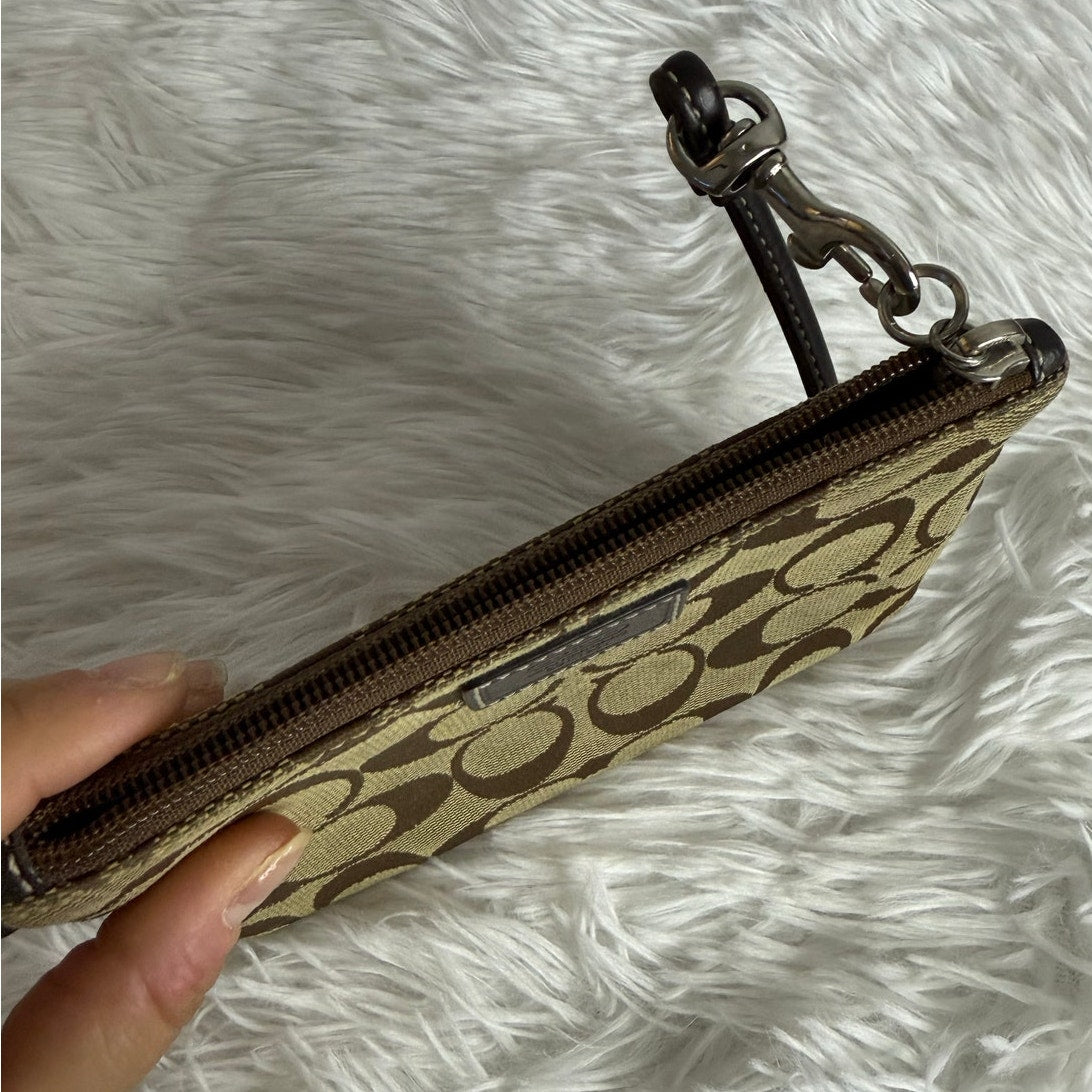 COACH Brown Signature Canvas Wristlet