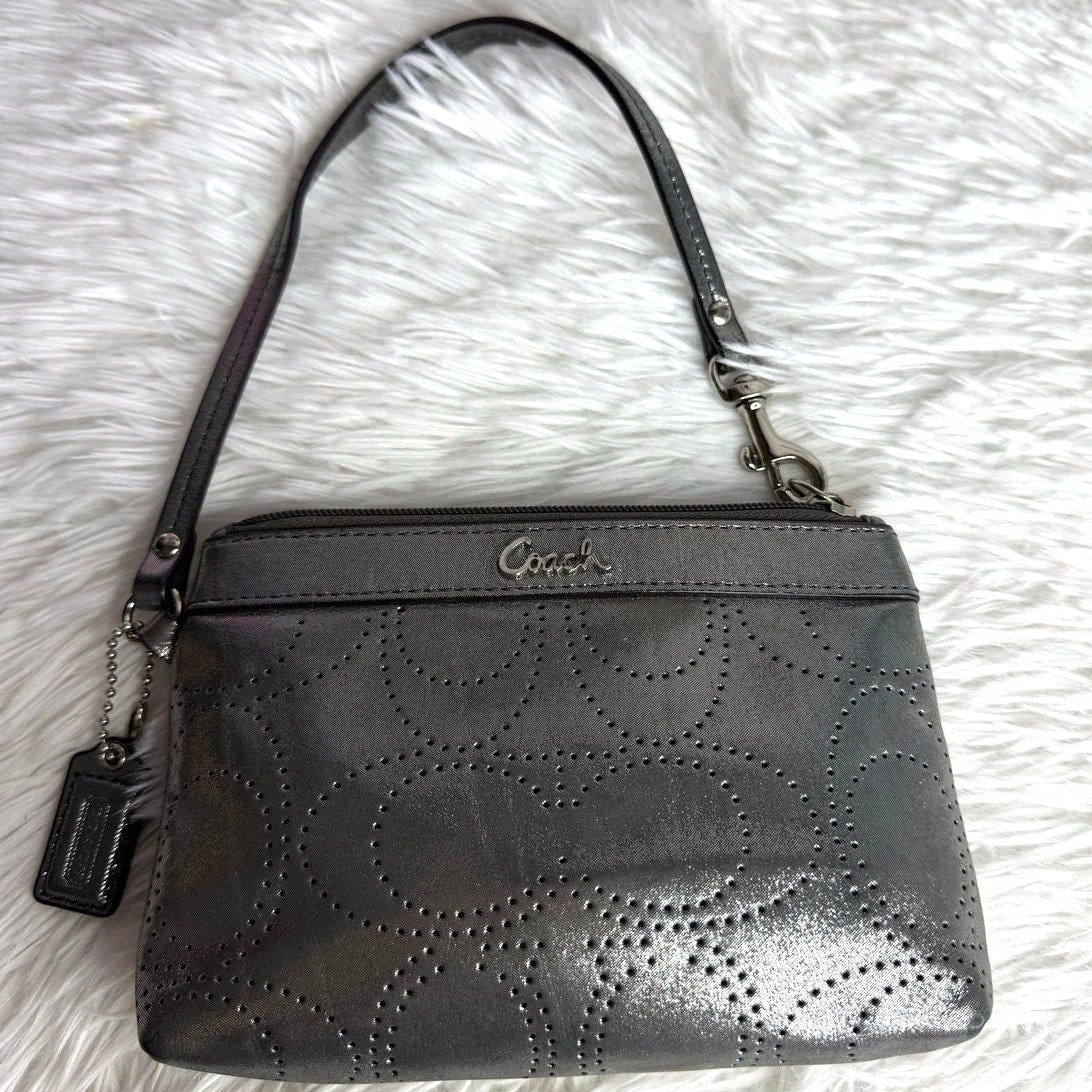 COACH Metallic Silver Signature Wristlet