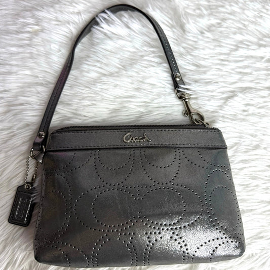 COACH Metallic Silver Signature Wristlet
