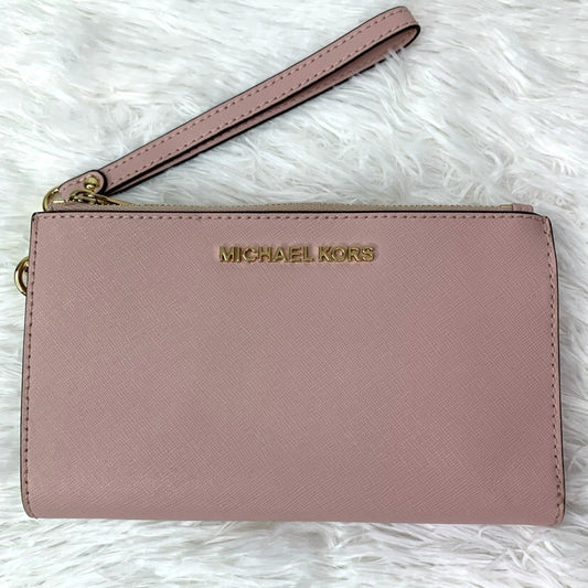 Michael Kors Pink Double Zipper Wristlet / Wallet with Phone Slot