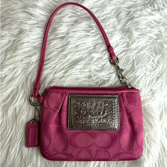 COACH Poppy Pink Silver Wristlet