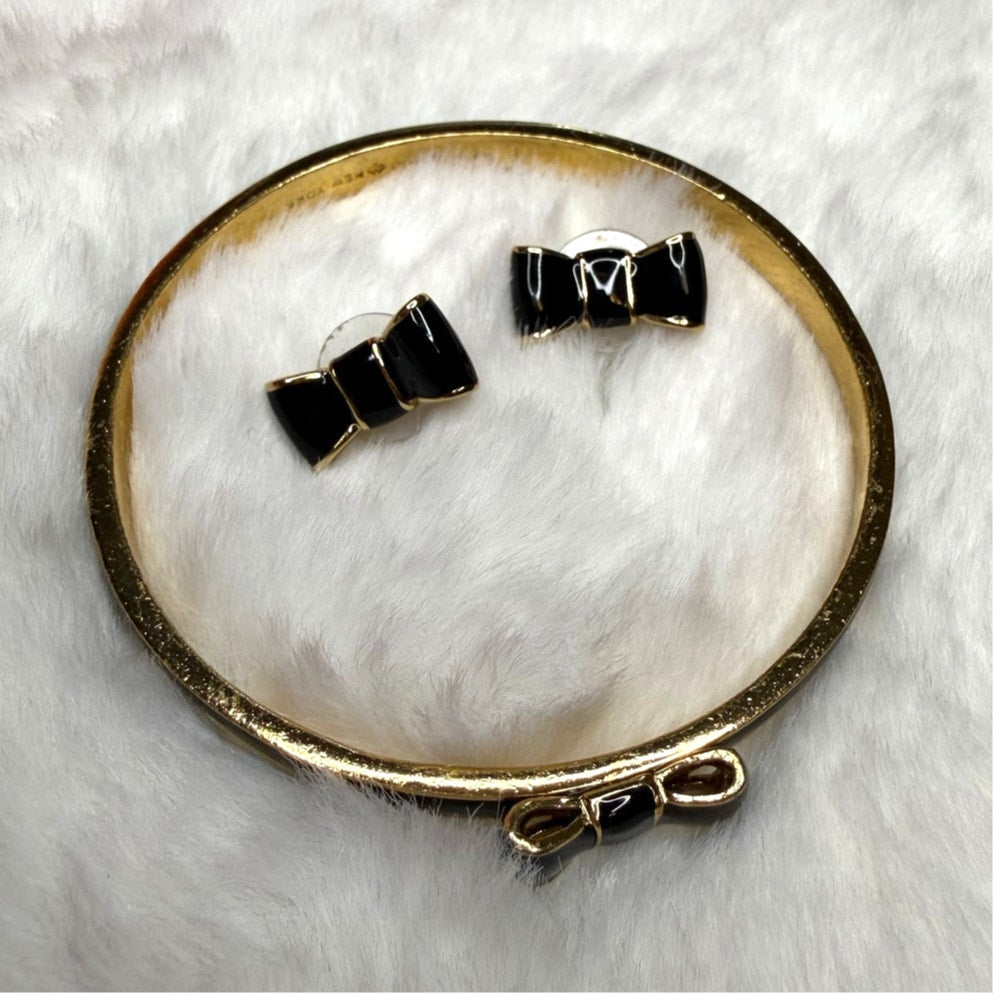 Kate Spade Black Gold-Tone Bow Bracelet and Earrings Set