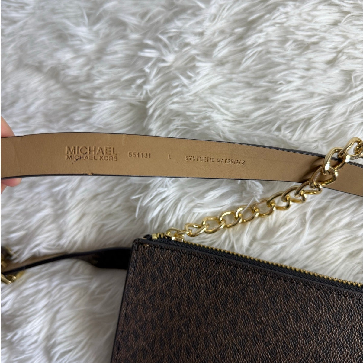 MICHAEL KORS Jet Set Brown Signature with Chain Belt Bag