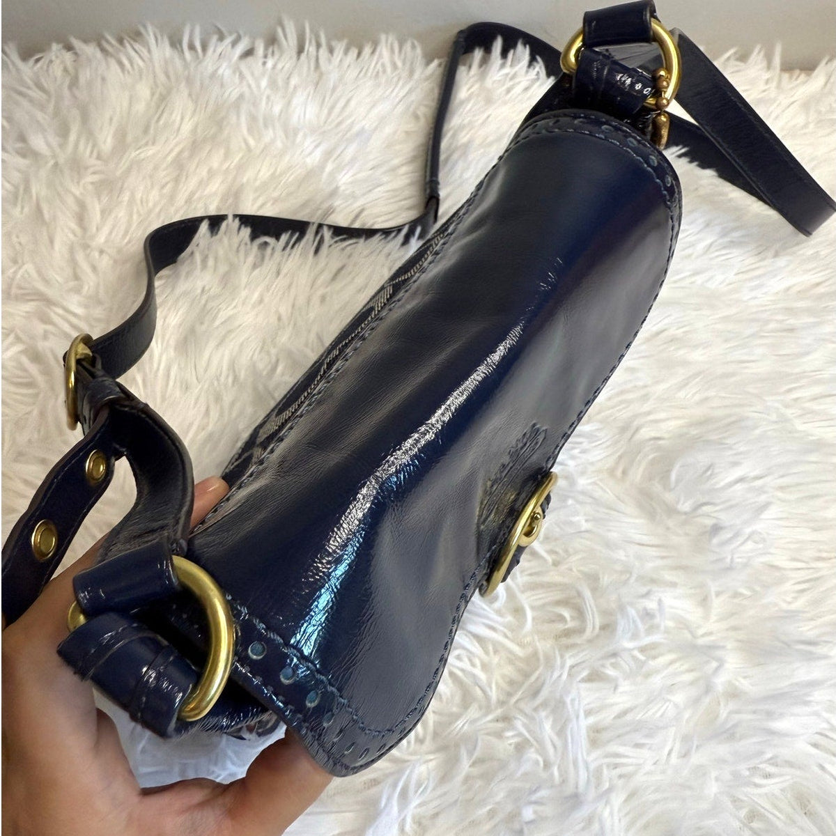 y2k COACH Denim Patent Leather Bleeker Crossbody