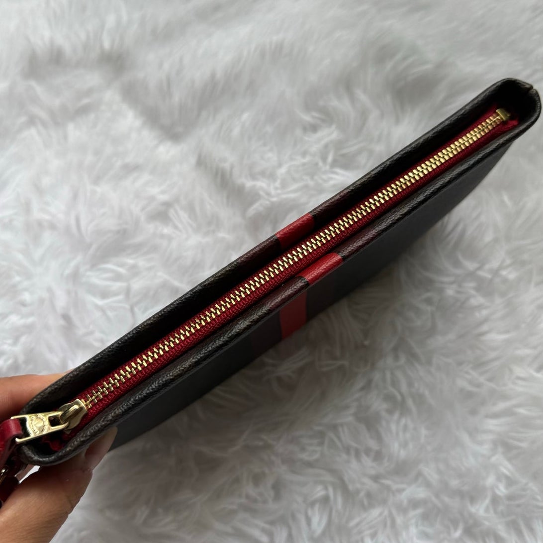 COACH Brown Red Coated Canvas Large Wristlet